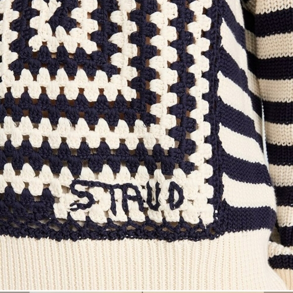 Nwt STAUD Alloy monochrome Nautical stripe relaxed Sweater xs - Picture 3 of 9